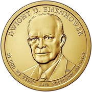 USA $1 (Dwight D. Eisenhower) KM# 607 DWIGHT D. EISENHOWER IN GOD WE TRUST 34th PRESIDENT 1953-1961 coin obverse USA $1 (Dwight D. Eisenhower) KM# 607 DWIGHT D. EISENHOWER IN GOD WE TRUST 34th PRESIDENT 1953-1961 coin obverse