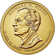 USA $1 (Richard M. Nixon) KM# 619 RICHARD M. NIXON IN GOD WE TRUST 37th PRESIDENT 1969-1974 DE coin obverse USA $1 (Richard M. Nixon) KM# 619 RICHARD M. NIXON IN GOD WE TRUST 37th PRESIDENT 1969-1974 DE coin obverse