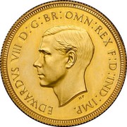 UK 1 Sovereign Edward VIII (Pattern) 1937 Proof KM# Pn132 EDWARDVS VIII D: G: BR: OMN: REX F: D: IND: IMP. coin obverse