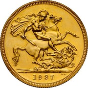 UK 1 Sovereign Edward VIII (Pattern) 1937 Proof KM# Pn132 1937 B.P. coin reverse