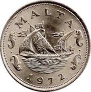 Malta 10 Cents Barge of the Grand Master 1972 KM# 11 MALTA 1972 coin obverse Malta 10 Cents Barge of the Grand Master 1972 KM# 11 MALTA 1972 coin obverse