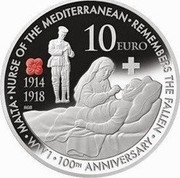 Malta 10 Euro 100th Anniversary of the 1st World War 2014 Proof KM# 162 MALTA NURSE OF THE MEDITERRANEAN REMEMBERS THE FALLEN WWI 100TH ANNIVERSARY 1914 1918 10 EURO coin reverse Malta 10 Euro 100th Anniversary of the 1st World War 2014 Proof KM# 162 MALTA NURSE OF THE MEDITERRANEAN REMEMBERS THE FALLEN WWI 100TH ANNIVERSARY 1914 1918 10 EURO coin reverse