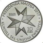 Malta 10 Euro EU Presidency 2017 PREZIDENZA MALTIJA 2017 KUNSILL TAL-UNJONI EWROPEA 10 EURO NGB coin reverse