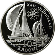 Estonia 10 Krooni Olympics Games 1992 Barcelona 1992 Proof KM# 25 XXV OLÜMPIAAD T EST EST 10 KROONI coin reverse Estonia 10 Krooni Olympics Games 1992 Barcelona 1992 Proof KM# 25 XXV OLÜMPIAAD T EST EST 10 KROONI coin reverse