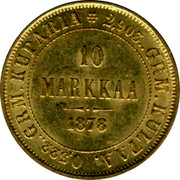 Finland 10 Markkaa Narrow eagle 1878 S KM# 8.1 2,903.. GRM. KULTAA. 0,522.. GRM. KUPARIA 10 MARKKAA DATE coin reverse Finland 10 Markkaa Narrow eagle 1878 S KM# 8.1 2,903.. GRM. KULTAA. 0,522.. GRM. KUPARIA 10 MARKKAA DATE coin reverse