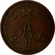 Finland 10 Pennia Alexander II Large letters 1865 KM# 5.1 A II coin obverse Finland 10 Pennia Alexander II Large letters 1865 KM# 5.1 A II coin obverse
