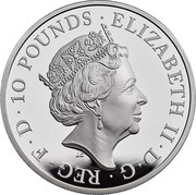 UK 10 Pounds Silver Britannia 2019 Proof 10 POUNDS ELIZABETH II D G REG F D coin obverse UK 10 Pounds Silver Britannia 2019 Proof 10 POUNDS ELIZABETH II D G REG F D coin obverse