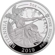 UK 10 Pounds Silver Britannia 2019 Proof BRITANNIA 5 OZ FINE SILVER 999 2019 coin reverse UK 10 Pounds Silver Britannia 2019 Proof BRITANNIA 5 OZ FINE SILVER 999 2019 coin reverse