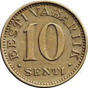 Estonia 10 Senti 1931 KM# 12 Reform Coinage EESTI VABARIIK 10 SENTI coin reverse