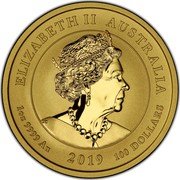 Australia 100 Dollars Australian Dragon and Tiger 2019 P Proof ELIZABETH II AUSTRALIA 1 OZ 9999 AU 2019 100 DOLLARS IRB coin obverse Australia 100 Dollars Australian Dragon and Tiger 2019 P Proof ELIZABETH II AUSTRALIA 1 OZ 9999 AU 2019 100 DOLLARS IRB coin obverse