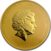 Australia 100 Dollars Year of the Dragon. High Relief 2012 P Proof KM# 1674a ELIZABETH II AUSTRALIA 1OZ 9999 GOLD 2012 100 DOLLARS coin obverse Australia 100 Dollars Year of the Dragon. High Relief 2012 P Proof KM# 1674a ELIZABETH II AUSTRALIA 1OZ 9999 GOLD 2012 100 DOLLARS coin obverse