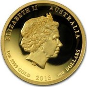 Australia 100 Dollars Year of the Monkey - High Relief 2016 P Proof ELIZABETH II AUSTRALIA 1OZ 9999 GOLD 2016 100 DOLLARS coin obverse Australia 100 Dollars Year of the Monkey - High Relief 2016 P Proof ELIZABETH II AUSTRALIA 1OZ 9999 GOLD 2016 100 DOLLARS coin obverse