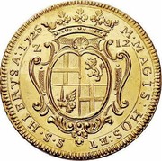 Malta 12 Zecchini Antonio Manoel de Vilhena 1725 KM# 192 M∙MAGIS: HOS: ET S∙S∙HIERVS A: 1725 coin reverse Malta 12 Zecchini Antonio Manoel de Vilhena 1725 KM# 192 M∙MAGIS: HOS: ET S∙S∙HIERVS A: 1725 coin reverse