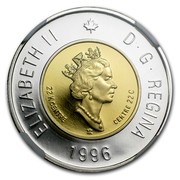 Canada 2 Dollars Polar Bear 1996 Proof KM# 270a ELIZABETH II D∙G∙REGINA 1996 22 K CENTRE CENTRE 22 C coin obverse