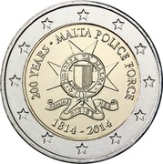 Malta 2 Euro 200 Years Malta Police Force 2014 KM# 151 200 YEARS ∙ MALTA POLICE FORCE ∙ PULIZIJA TA' MALTA ∙ DOMINE DIRIGE NOS 1814 - 2014 coin obverse Malta 2 Euro 200 Years Malta Police Force 2014 KM# 151 200 YEARS ∙ MALTA POLICE FORCE ∙ PULIZIJA TA' MALTA ∙ DOMINE DIRIGE NOS 1814 - 2014 coin obverse