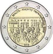 Malta 2 Euro Majority Representation 2012 Special Unc KM# 145 MALTA - MAJORITY REPRESENTATION 1887 2012 coin obverse Malta 2 Euro Majority Representation 2012 Special Unc KM# 145 MALTA - MAJORITY REPRESENTATION 1887 2012 coin obverse