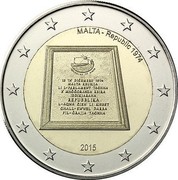 Malta 2 Euro Proclamation of the Republic in 1974 2015 KM# 167 MALTA - REPUBLIC 1974 REPUBBLIKA TA' MALTA 13 TA' DIĊEMBRU 1974 MALTA XBURIJA LI L-PERLAMENT TAGHHA B'MAĠĠORANZA XBIRA IDDIKJARAHA REPUBBLIKA L-AQWA ĠIEH LI KIBBET GHALL-EWWEL DARBA FIL-ĠRAJJA TEGHHA 2015 coin obverse Malta 2 Euro Proclamation of the Republic in 1974 2015 KM# 167 MALTA - REPUBLIC 1974 REPUBBLIKA TA' MALTA 13 TA' DIĊEMBRU 1974 MALTA XBURIJA LI L-PERLAMENT TAGHHA B'MAĠĠORANZA XBIRA IDDIKJARAHA REPUBBLIKA L-AQWA ĠIEH LI KIBBET GHALL-EWWEL DARBA FIL-ĠRAJJA TEGHHA 2015 coin obverse