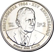 Malta 2 Liri 25th Anniversary of Independence 1989 Proof KM# 88 INDIPENDENZA 1964 ∙ XXV ANNIVERSARJU 1911 1980 LM 2 GIORGIO BORG OLIVIER coin reverse Malta 2 Liri 25th Anniversary of Independence 1989 Proof KM# 88 INDIPENDENZA 1964 ∙ XXV ANNIVERSARJU 1911 1980 LM 2 GIORGIO BORG OLIVIER coin reverse