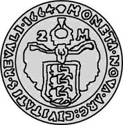 Estonia 2 Marka Carl XI 1664 KM# 16 MONETA ∙ NOVA ∙ ARG : CIVITATIS : REVALI ∙ 1664 2 - M coin reverse Estonia 2 Marka Carl XI 1664 KM# 16 MONETA ∙ NOVA ∙ ARG : CIVITATIS : REVALI ∙ 1664 2 - M coin reverse