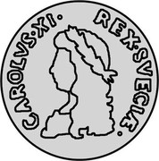 Estonia 2 Marka Carl XI 1671 KM# 42 CAROLVS ∙ XI ∙ REX ∙ SVECIÆ ∙ coin obverse