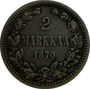 Finland 2 Markkaa Alexander II 1870 S KM# 7.1 2 MARKKAA DATE coin reverse Finland 2 Markkaa Alexander II 1870 S KM# 7.1 2 MARKKAA DATE coin reverse