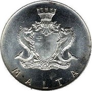 Malta 2 Pounds Fort San Angelo 1972 KM# 14 VIRTUTE ET CONSTANTIA MALTA coin obverse Malta 2 Pounds Fort San Angelo 1972 KM# 14 VIRTUTE ET CONSTANTIA MALTA coin obverse