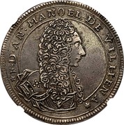 Malta 2 Scudi Antonio Manoel de Vilhena 1723 KM# 181 F∙D∙AN: MANOEL EL DE VILHEN A coin obverse Malta 2 Scudi Antonio Manoel de Vilhena 1723 KM# 181 F∙D∙AN: MANOEL EL DE VILHEN A coin obverse