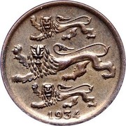 Estonia 2 Senti 1934 KM# 15 Reform Coinage 1934 coin obverse Estonia 2 Senti 1934 KM# 15 Reform Coinage 1934 coin obverse