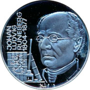 Finland 20 ECU Johan Runeberg 1995 Proof X# 19 JOHAN LUDVIG RUNEBERG 1804-1877 coin obverse