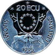 Finland 20 ECU Johan Runeberg 1995 Proof X# 19 20 ECU SUOMI FINLAND 1955 coin reverse