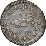 Malta 20 Grani (Emmanuel Pinto Tari) KM# 249 NON AES SED FIDES 1754 XX coin reverse Malta 20 Grani (Emmanuel Pinto Tari) KM# 249 NON AES SED FIDES 1754 XX coin reverse
