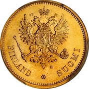 Finland 20 Markkaa Narrow eagle 1878 S Some specimens may appear as prooflike; Proofs were never made officially by the mint KM# 9.1 FINLAND SUOMI S coin obverse Finland 20 Markkaa Narrow eagle 1878 S Some specimens may appear as prooflike; Proofs were never made officially by the mint KM# 9.1 FINLAND SUOMI S coin obverse