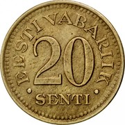 Estonia 20 Senti 1935 KM# 17 Reform Coinage ∙ EESTI VABARIIK ∙ 20 SENTI coin reverse Estonia 20 Senti 1935 KM# 17 Reform Coinage ∙ EESTI VABARIIK ∙ 20 SENTI coin reverse