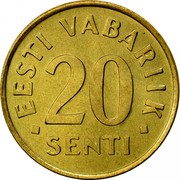 Estonia 20 Senti 1996 KM# 23 Standard Coinage • EESTI VABARIIK • 20 SENTI coin reverse Estonia 20 Senti 1996 KM# 23 Standard Coinage • EESTI VABARIIK • 20 SENTI coin reverse
