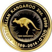Australia 200 Dollars 25th Anniversary Red Kangaroo P25 2014 P KM# 2178 RED KANGAROO P25 AUSTRALIAN KANGAROO 2 OZ. 9999 GOLD • 1980-2014 coin reverse Australia 200 Dollars 25th Anniversary Red Kangaroo P25 2014 P KM# 2178 RED KANGAROO P25 AUSTRALIAN KANGAROO 2 OZ. 9999 GOLD • 1980-2014 coin reverse