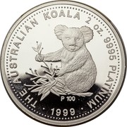 Australia 200 Dollars Koala 1999 P KM# 461 THE AUSTRALIAN KOALA 2 OZ. 9995 PLATINUM P 100 1999 coin reverse Australia 200 Dollars Koala 1999 P KM# 461 THE AUSTRALIAN KOALA 2 OZ. 9995 PLATINUM P 100 1999 coin reverse