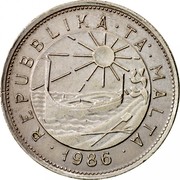 Malta 25 C 25 Cents 1986 Proof KM# 80 ∙REPUBBLIKA∙TA'∙MALTA∙ 1986 coin obverse Malta 25 C 25 Cents 1986 Proof KM# 80 ∙REPUBBLIKA∙TA'∙MALTA∙ 1986 coin obverse