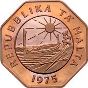 Malta 25 Cents 1st Anniversary of Republic 1975 Proof KM# 29a REPUBBLIKA TA' MALTA 1975 coin obverse Malta 25 Cents 1st Anniversary of Republic 1975 Proof KM# 29a REPUBBLIKA TA' MALTA 1975 coin obverse
