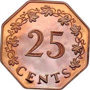 Malta 25 Cents 1st Anniversary of Republic 1975 Proof KM# 29a 25 CENTS coin reverse Malta 25 Cents 1st Anniversary of Republic 1975 Proof KM# 29a 25 CENTS coin reverse