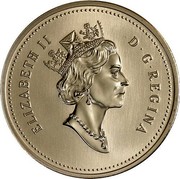Canada 25 Cents Elizabeth II (3rd portrait) 1996 Proof KM# 184a ELIZABETH II D ∙ G ∙ REGINA coin obverse Canada 25 Cents Elizabeth II (3rd portrait) 1996 Proof KM# 184a ELIZABETH II D ∙ G ∙ REGINA coin obverse