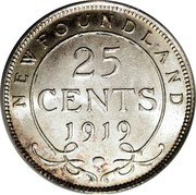 Canada 25 Cents George V 1919 C KM# 17 NEWFOUNDLAND 25 CENTS coin reverse Canada 25 Cents George V 1919 C KM# 17 NEWFOUNDLAND 25 CENTS coin reverse