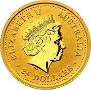 Australia 25 Dollars Crouching kangaroos 2004 KM# 903.1 ELIZABETH II AUSTRALIA 25 DOLLARS coin obverse Australia 25 Dollars Crouching kangaroos 2004 KM# 903.1 ELIZABETH II AUSTRALIA 25 DOLLARS coin obverse