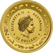 Australia 25 Dollars Year of the Pig (Gold Lunar Series II) 2019 Proof ELIZABETH II AUSTRALIA 25 DOLLARS IRB coin obverse Australia 25 Dollars Year of the Pig (Gold Lunar Series II) 2019 Proof ELIZABETH II AUSTRALIA 25 DOLLARS IRB coin obverse