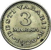 Estonia 3 Marka Republic Coinage 1926 KM# 6 EESTI VABARIIK 3 MARKA 1926 coin reverse Estonia 3 Marka Republic Coinage 1926 KM# 6 EESTI VABARIIK 3 MARKA 1926 coin reverse