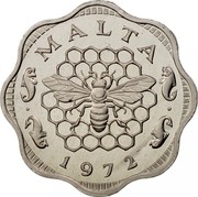 Malta 3 Mils Bee Over Honeycomb 1972 Proof KM# 6 MALTA 1972 coin obverse Malta 3 Mils Bee Over Honeycomb 1972 Proof KM# 6 MALTA 1972 coin obverse