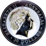 Australia 30 Dollars Year of the Rooster - diamond eye 2005 P KM# 697.1 ELIZABETH II AUSTRALIA 30 DOLLARS IRB coin obverse Australia 30 Dollars Year of the Rooster - diamond eye 2005 P KM# 697.1 ELIZABETH II AUSTRALIA 30 DOLLARS IRB coin obverse