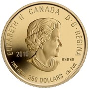 Canada 350 Dollars Prairie Crocus 2010 Proof KM# 1019 ELIZABETH II CANADA D∙ G∙ REGINA 2010 .99999 FINE GOLD 350 DOLLARS OR PUR coin obverse Canada 350 Dollars Prairie Crocus 2010 Proof KM# 1019 ELIZABETH II CANADA D∙ G∙ REGINA 2010 .99999 FINE GOLD 350 DOLLARS OR PUR coin obverse