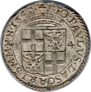 Malta 4 Tari Jean-Paul Lascaris Castellar 1642 KM# 69 F IO PAVLVS LASCARIS M M H H T 4 coin obverse Malta 4 Tari Jean-Paul Lascaris Castellar 1642 KM# 69 F IO PAVLVS LASCARIS M M H H T 4 coin obverse