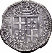 Malta 4 Tari (Nicolas Cotoner) KM# 102 F D NICOLAVS COTONER M M H H 1664 T 4 coin obverse Malta 4 Tari (Nicolas Cotoner) KM# 102 F D NICOLAVS COTONER M M H H 1664 T 4 coin obverse