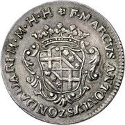 Malta 4 Tari Marcantonio Zondadari 1720 KM# 162 F.MARCVS ANTONIVSZONDADARI M.M.H.H coin obverse Malta 4 Tari Marcantonio Zondadari 1720 KM# 162 F.MARCVS ANTONIVSZONDADARI M.M.H.H coin obverse